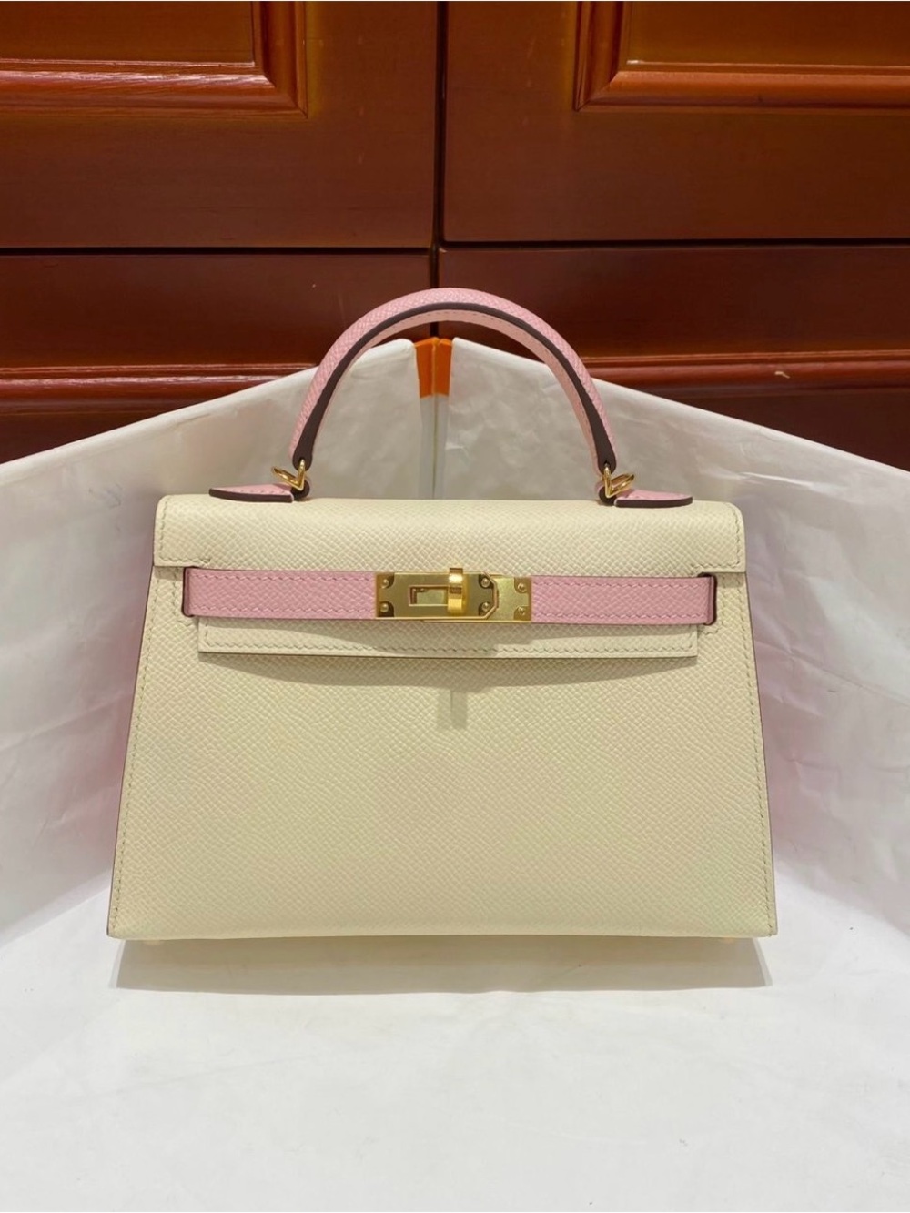 Hermes Epsom Horseshoe Mini Kelly Sellier 20 Craie Mauve Sylvestre